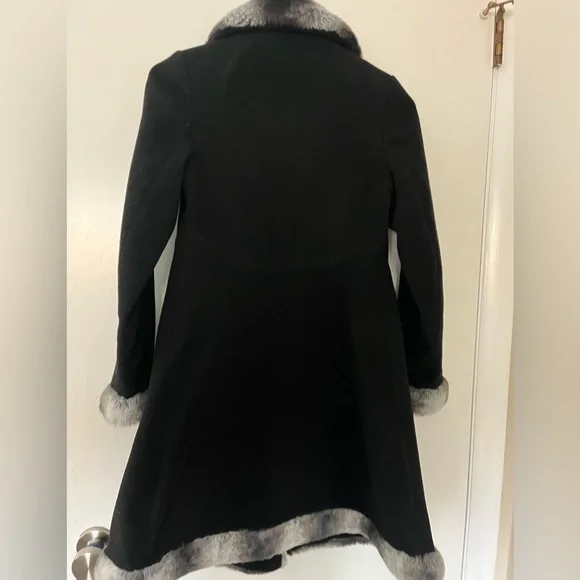 Rothschild Black Pea Coat with Gray Faux Fur Trim - Picture 2 of 3